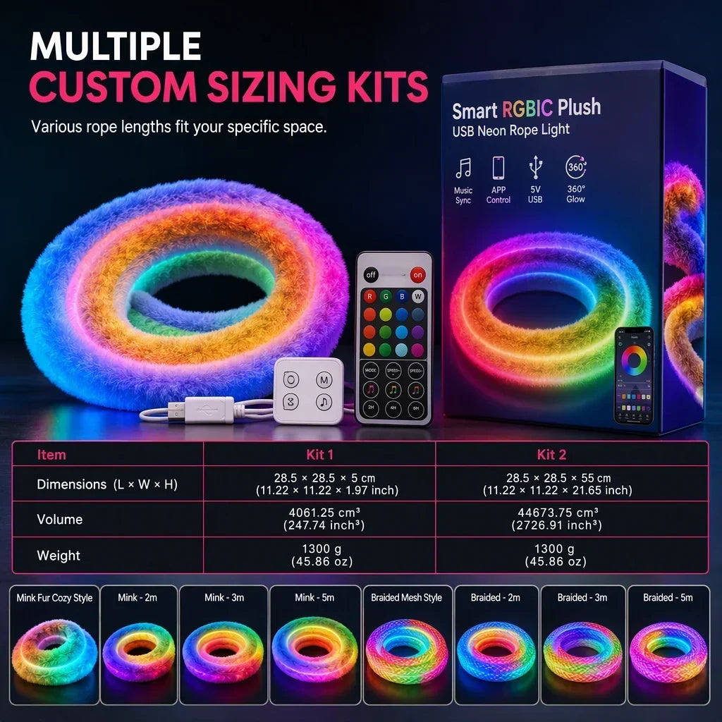 🌟 Faux Fur Neon Light Strip – 360° all-round glow ✨