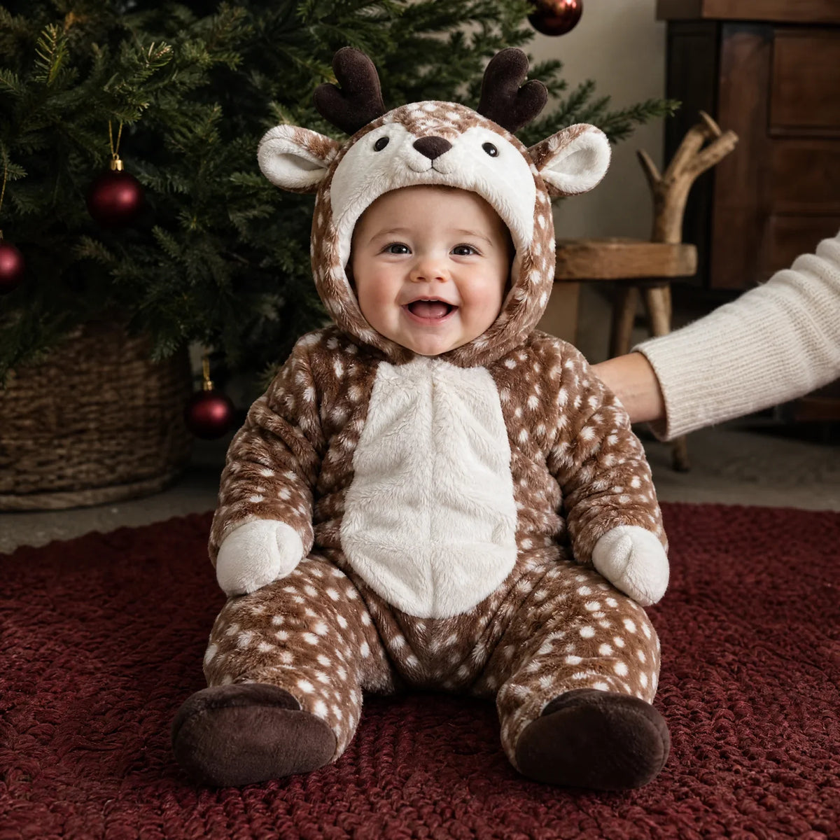 Baby wearing Little Reindeer for holiday photos